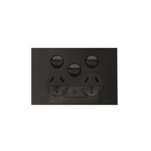 Hager Finesse Double Power Point with extra Switch 250V Matt Black WBQP2XS-MB