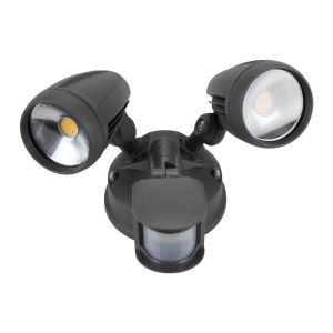 Domus 2x15W MURO Tri Colour Twin Spot Light with Sensor IP44 Dark Grey 25063