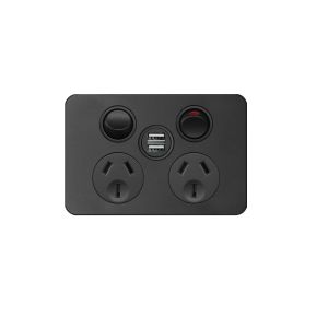 Hager Silhouette Matt Black 10A Double Power Point with twin 2.1A USB Charger  WBSP2SUSB-MB