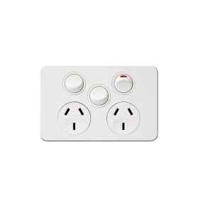 Hager Silhouette Matt White 10A Double Power Point with extra switch  WBSP2XS-MW